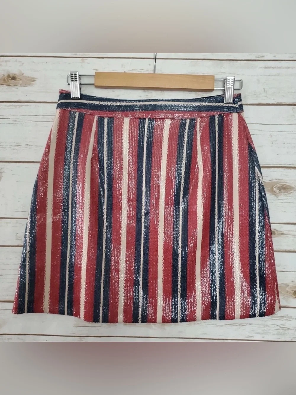 Rare EUC Zara Sequin Striped Skirt - Red, Navy & White - Size Small